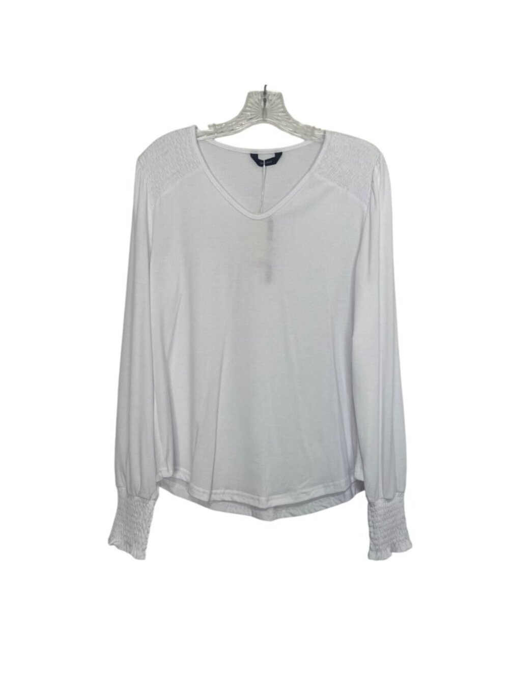 Dokotoo Long Sleeve V-Neck Top Shirt Smocked Cuffs Medium White New